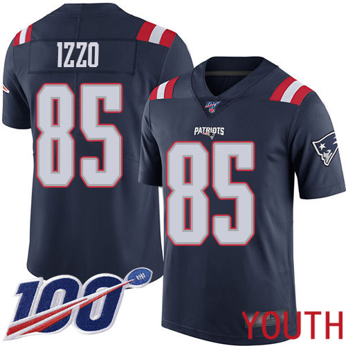 New England Patriots Football 85 100th Season Rush Vapor Limited Navy Blue Youth Ryan Izzo NFL Jersey
